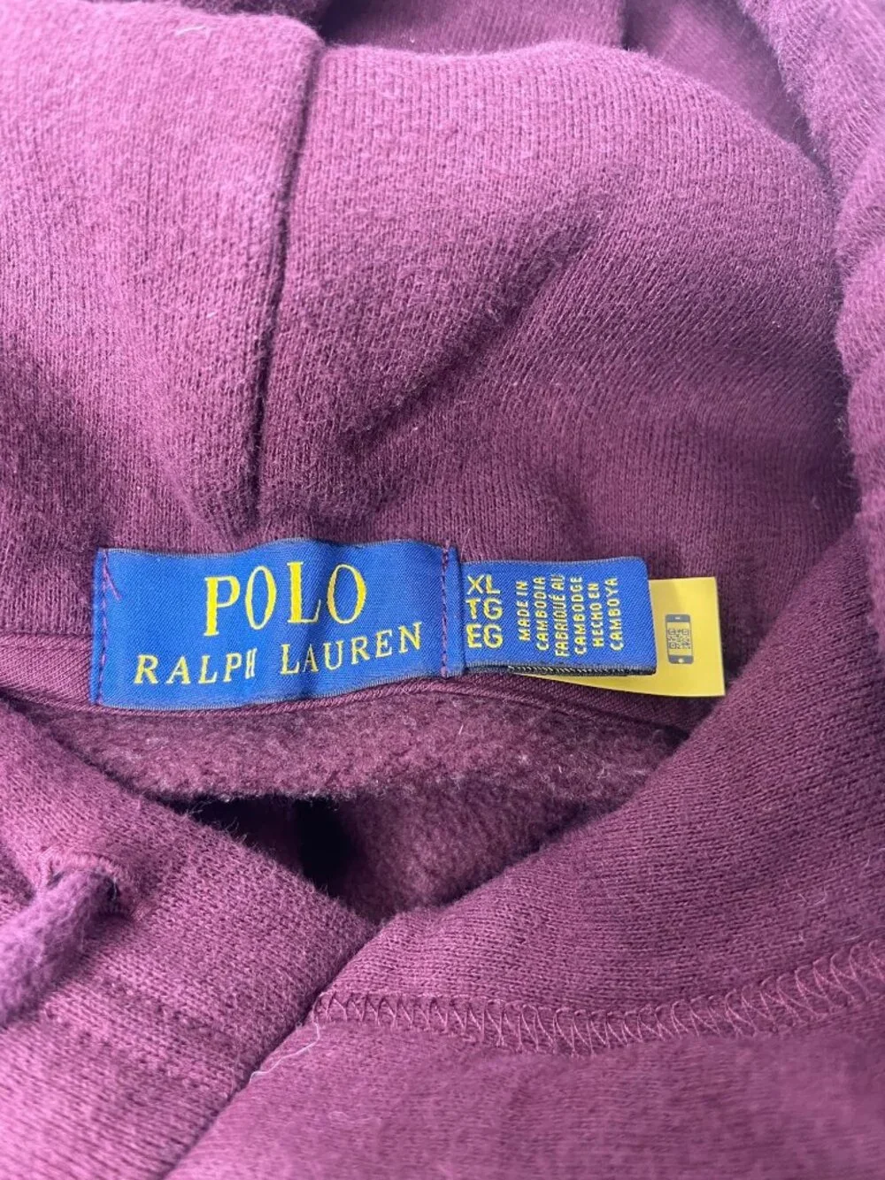 Polo Ralph Lauren Mens Pullover Maroon Hoodie Sweatshirt Gold Logo XL Casual